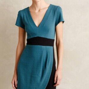 Anthropologie Maeve Teal/ Black Split Shade Tulip Hem Dress